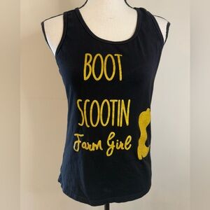 Cowgirl Rodeo black graphic tank top gold glittery boots SZ Small